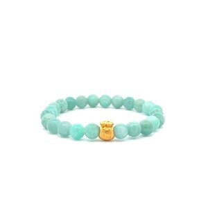 24K Yellow Gold Money Bag Lucky Bracelet Amazonite Peru Gemstones 6mm